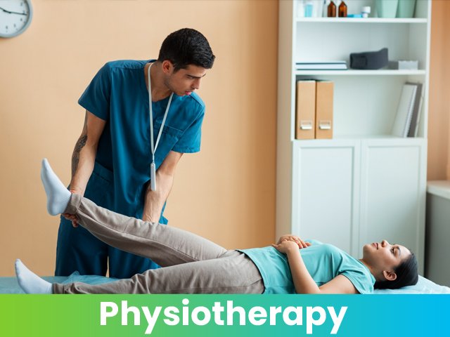 A physiotherapist treating a patient in a home setting